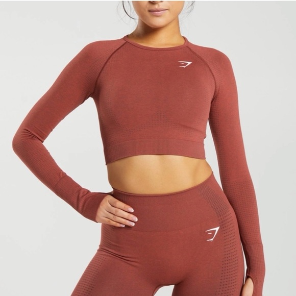 Gymshark Tops - Gymshark Vital Seamless 2.0 Long Sleeve Crop Top•Brick Red Marl